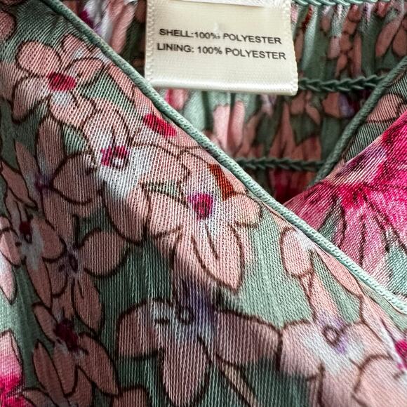 Monteau Dress Women M Pink Green Floral Maxi Sleeveless Boho Cottagecore Prairie - Picture 5 of 6